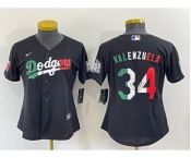 Women's Los Angeles Dodgers #34 Toro Valenzuela Mexico Black Cool Base Stitched Baseball Jersey