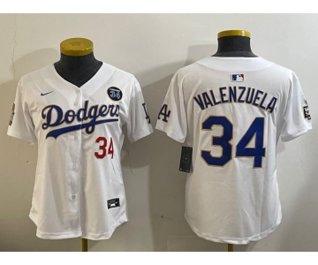 Women's Los Angeles Dodgers #34 Toro Valenzuela White Gold 2024 World Series With Fernando Memorial Patch Limited Stitched Baseball Jersey