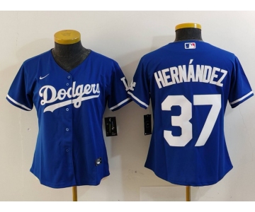 Women's Los Angeles Dodgers #37 Teoscar Hernandez Blue Cool Base Stitched Jersey