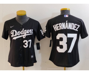 Women's Los Angeles Dodgers #37 Teoscar Hernandez Number Black Cool Base Stitched Jerseys