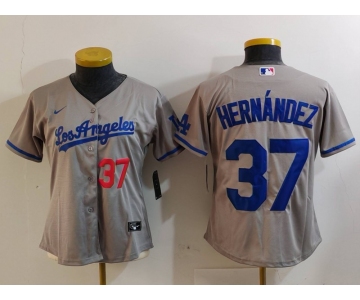 Women's Los Angeles Dodgers #37 Teoscar Hernandez Number Grey With Los Cool Base Stitched Jersey
