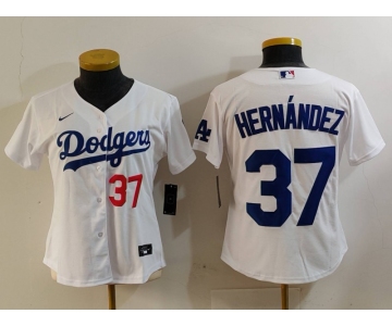 Women's Los Angeles Dodgers #37 Teoscar Hernandez Number White Cool Base Stitched Jersey