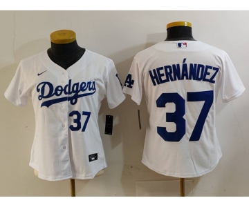 Women's Los Angeles Dodgers #37 Teoscar Hernandez Number White Cool Base Stitched Jerseys