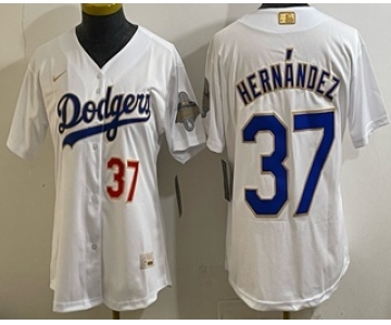 Women's Los Angeles Dodgers #37 Teoscar Hernandez White 2026 Gold Collection Stadium Jersey