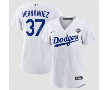 Women's Los Angeles Dodgers #37 Teoscar Hernández White 2025 World Series Home Cool Base Stitched Baseball Jersey