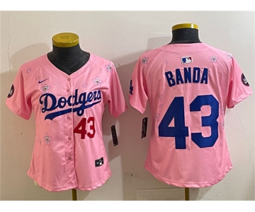 Women's Los Angeles Dodgers #43 Anthony Banda Pink 2025 Tokyo Series Limited Stitched Baseball Jersey