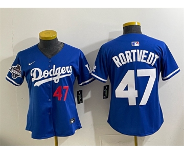 Women's Los Angeles Dodgers #47 Ben Rortvedt Royal 2025 World Series Champions Limited Stitched Baseball Jersey