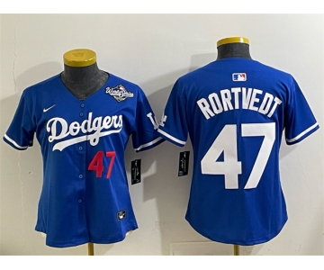 Women's Los Angeles Dodgers #47 Ben Rortvedt Royal 2025 World Series Limited Stitched Baseball Jersey