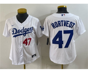 Women's Los Angeles Dodgers #47 Ben Rortvedt White Cool Base Stitched Baseball Jersey