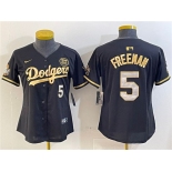 Women's Los Angeles Dodgers #5 Freddie Freeman Black Gold 2024 World Series With Fernando Patch Vapor Limited Stitched Baseball Jersey