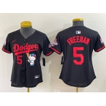 Women's Los Angeles Dodgers #5 Freddie Freeman Black Hello Kitty Night 2025 World Series Champions Patch Stitched Baseball Jersey Women's Los Angeles Dodgers #5 Freddie Freeman Black Hello Kitty Night 2025 World Series Champions Patch Stitched Baseball Jersey