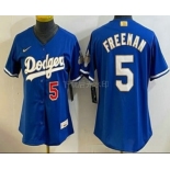 Women's Los Angeles Dodgers #5 Freddie Freeman Blue 2026 Gold Collection Stadium Jersey Women's Los Angeles Dodgers #5 Freddie Freeman Blue 2026 Gold Collection Stadium Jersey