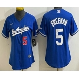 Women's Los Angeles Dodgers #5 Freddie Freeman Blue Alternate Stadium Jersey Women's Los Angeles Dodgers #5 Freddie Freeman Blue Alternate Stadium Jersey