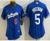 Women's Los Angeles Dodgers #5 Freddie Freeman Blue Alternate Stadium Jersey Women's Los Angeles Dodgers #5 Freddie Freeman Blue Alternate Stadium Jersey