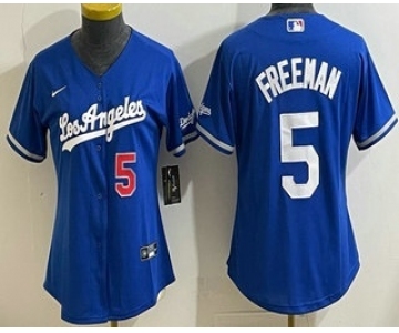 Women's Los Angeles Dodgers #5 Freddie Freeman Blue Alternate Stadium Jersey