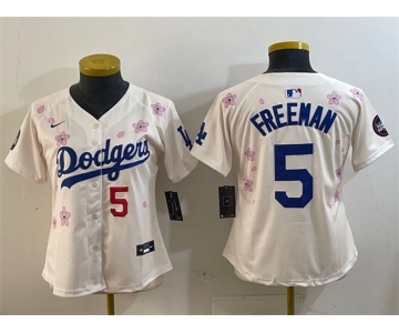 Women's Los Angeles Dodgers #5 Freddie Freeman Cream 2025 Tokyo Series Limited Stitched Baseball Jersey
