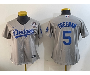 Women's Los Angeles Dodgers #5 Freddie Freeman Grey 2024 World Series Cool Base Stitched Baseball Jersey