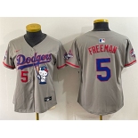 Women's Los Angeles Dodgers #5 Freddie Freeman Grey Hello Kitty Night 2025 World Series Champions Patch Stitched Baseball Jersey Women's Los Angeles Dodgers #5 Freddie Freeman Grey Hello Kitty Night 2025 World Series Champions Patch Stitched Baseball Jersey
