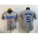 Women's Los Angeles Dodgers #5 Freddie Freeman Number Grey Cool Base Stitched Jersey
