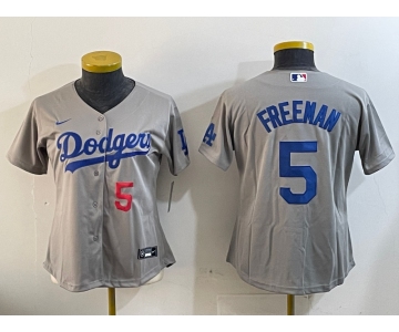 Women's Los Angeles Dodgers #5 Freddie Freeman Number Grey Cool Base Stitched Jersey