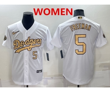 Women's Los Angeles Dodgers #5 Freddie Freeman Number White 2022 All Star Stitched Cool Base Nike Jersey