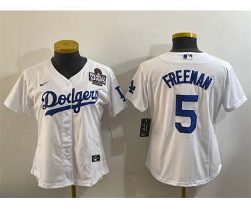 Women's Los Angeles Dodgers #5 Freddie Freeman White 2024 World Series Cool Base Stitched Baseball Jersey