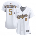 Women's Los Angeles Dodgers #5 Freddie Freeman White 2025 Gold Collection Limited Stitched Baseball Jersey