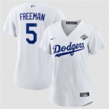 Women's Los Angeles Dodgers #5 Freddie Freeman White 2025 World Series Home Cool Base Stitched Baseball Jersey Women's Los Angeles Dodgers #5 Freddie Freeman White 2025 World Series Home Cool Base Stitched Baseball Jersey