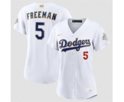 Women's Los Angeles Dodgers #5 Freddie Freeman White 2026 Gold Collection Stadium Stitched Baseball Jersey Women's Los Angeles Dodgers #5 Freddie Freeman White 2026 Gold Collection Stadium Stitched Baseball Jersey