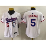 Women's Los Angeles Dodgers #5 Freddie Freeman White Hello Kitty Night 2025 World Series Champions Patch Stitched Baseball Jersey Women's Los Angeles Dodgers #5 Freddie Freeman White Hello Kitty Night 2025 World Series Champions Patch Stitched Baseball Jersey