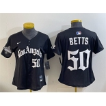 Women's Los Angeles Dodgers #50 Mookie Betts Black 2025 World Series Champions LA Gothic Edition Limited Stitched Baseball Jersey Women's Los Angeles Dodgers #50 Mookie Betts Black 2025 World Series Champions LA Gothic Edition Limited Stitched Baseball Jersey
