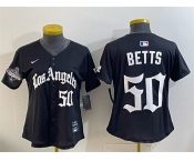 Women's Los Angeles Dodgers #50 Mookie Betts Black 2025 World Series Champions LA Gothic Edition Limited Stitched Baseball Jersey Women's Los Angeles Dodgers #50 Mookie Betts Black 2025 World Series Champions LA Gothic Edition Limited Stitched Baseball Jersey
