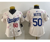 Women's Los Angeles Dodgers #50 Mookie Betts Cream 2025 Tokyo Series Limited Stitched Baseball Jersey