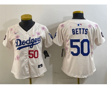 Women's Los Angeles Dodgers #50 Mookie Betts Cream 2025 Tokyo Series Limited Stitched Baseball Jersey
