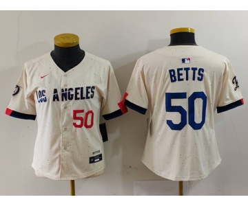 Women's Los Angeles Dodgers #50 Mookie Betts Number Cream 2024 City Connect Limited Stitched Jersey