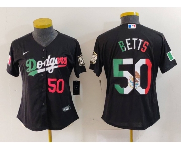 Women's Los Angeles Dodgers #50 Mookie Betts Number Mexico Black Cool Base Stitched Jersey