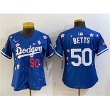 Women's Los Angeles Dodgers #50 Mookie Betts Royal 2025 Tokyo Series Limited Stitched Baseball Jersey