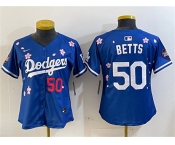 Women's Los Angeles Dodgers #50 Mookie Betts Royal 2025 Tokyo Series Limited Stitched Baseball Jersey