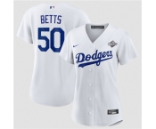 Women's Los Angeles Dodgers #50 Mookie Betts White 2025 World Series Home Cool Base Stitched Baseball Jersey Women's Los Angeles Dodgers #50 Mookie Betts White 2025 World Series Home Cool Base Stitched Baseball Jersey