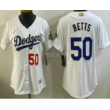 Women's Los Angeles Dodgers #50 Mookie Betts White 2026 Gold Collection Stadium Jersey Women's Los Angeles Dodgers #50 Mookie Betts White 2026 Gold Collection Stadium Jersey
