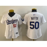 Women's Los Angeles Dodgers #50 Mookie Betts White Gold Home Limited Stitched Baseball Jersey