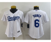 Women's Los Angeles Dodgers #6 Trea Turner White Stitched MLB Cool Base Nike Jersey