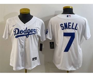 Women's Los Angeles Dodgers #7 Blake Snell White Cool Base Stitched Baseball Jersey