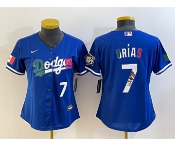 Women's Los Angeles Dodgers #7 Julio Urias Blue 2020 World Series Cool Base Nike Jersey3