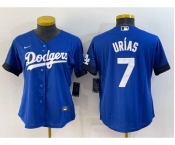 Women's Los Angeles Dodgers #7 Julio Urias Blue 2021 City Connect Cool Base Stitched Jersey