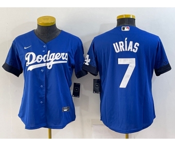 Women's Los Angeles Dodgers #7 Julio Urias Blue 2021 City Connect Cool Base Stitched Jersey