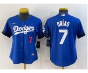 Women's Los Angeles Dodgers #7 Julio Urias Blue 2021 City Connect Number Cool Base Stitched Jersey
