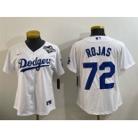 Women's Los Angeles Dodgers #72 Miguel Rojas White 2025 World Series Home Cool Base Stitched Baseball Jersey Women's Los Angeles Dodgers #72 Miguel Rojas White 2025 World Series Home Cool Base Stitched Baseball Jersey
