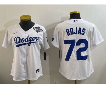 Women's Los Angeles Dodgers #72 Miguel Rojas White 2025 World Series Home Cool Base Stitched Baseball Jersey