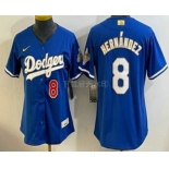 Women's Los Angeles Dodgers #8 Enrique Hernandez Blue 2026 Gold Collection Stadium Jersey Women's Los Angeles Dodgers #8 Enrique Hernandez Blue 2026 Gold Collection Stadium Jersey